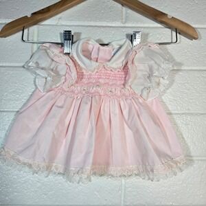 Vtg 6-9 months Easter Church Baby Dress Girls Lace Floral Embroidered Ruffle